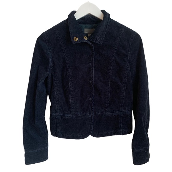 Mexx Navy Blue Cropped Blazer Corduroy Ruched 6 - Picture 2 of 11